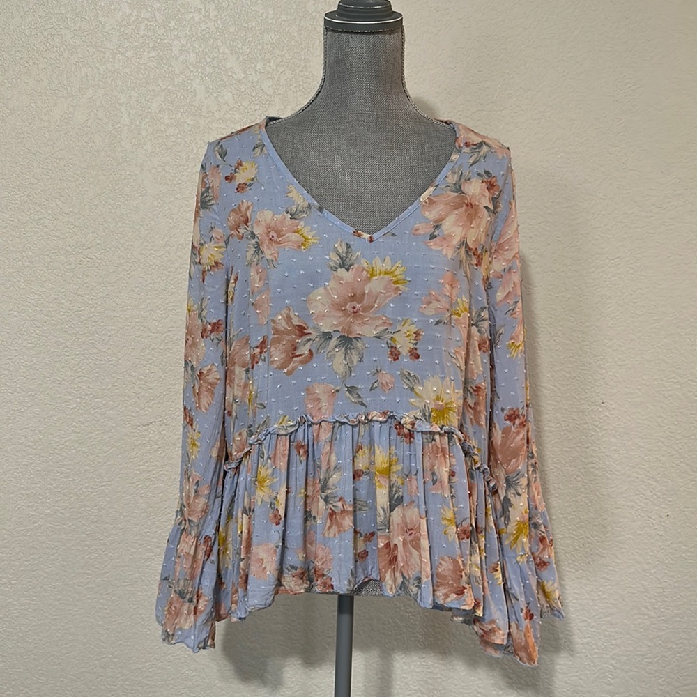 A Beautiful Soul (Arula) Floral Long Sleeve Peplum Style Sz A (Amazing=1X)